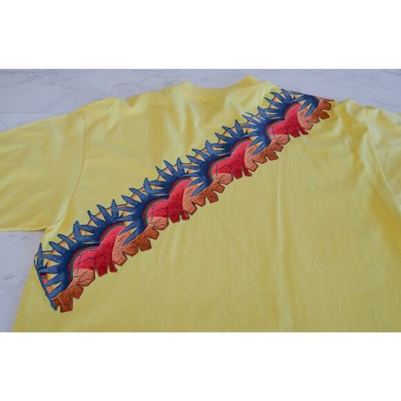 Vtg 90s Hanes Glitter Iron On Aztec Sun Graphic Tee L Single Stitch Southwest - Picture 9 of 16